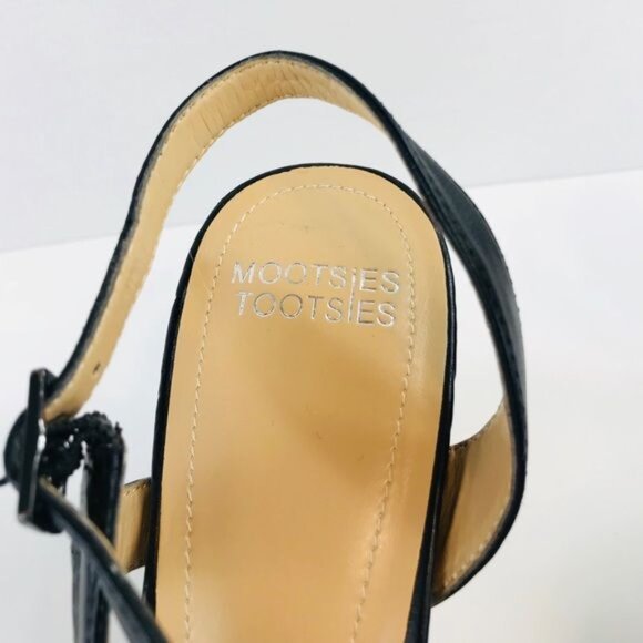 Mootsies Tootsies Strappy  Leather D,orsay Chunky Heels Black 1 EUC - Picture 5 of 9